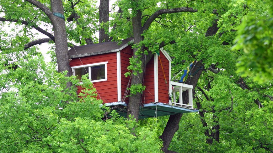 Auf einem Baumhaus schlafen