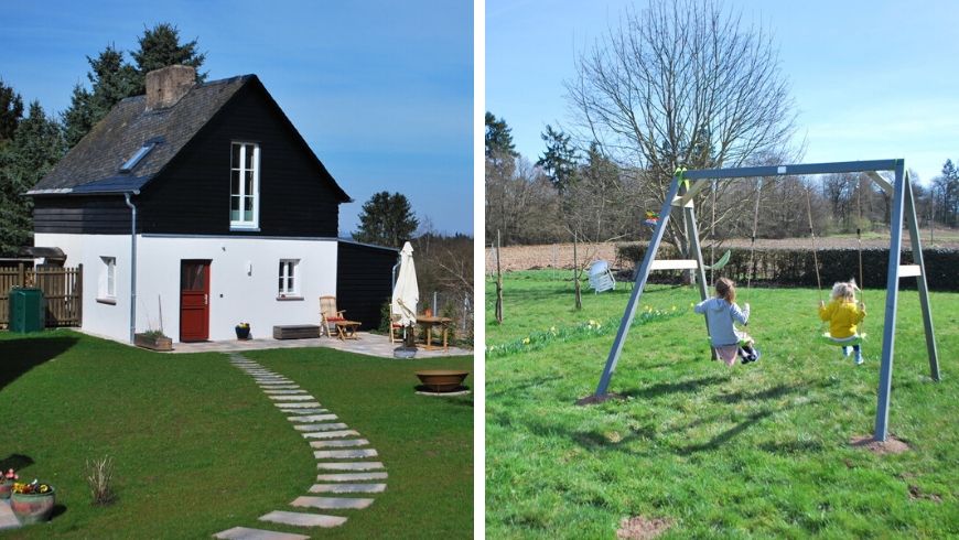 Ferienhaus Lichtberg 2, Schaukel mit Kindern auf der Wiese