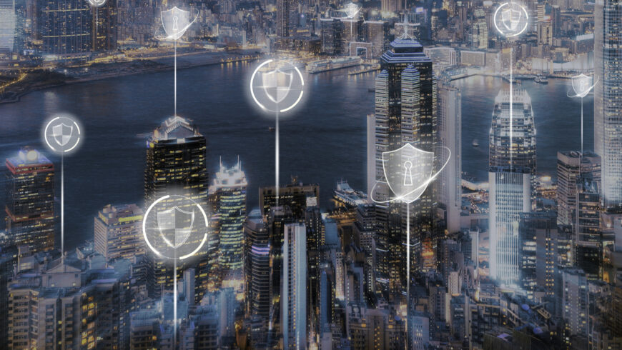 Smart city security background digital transformation digital remix