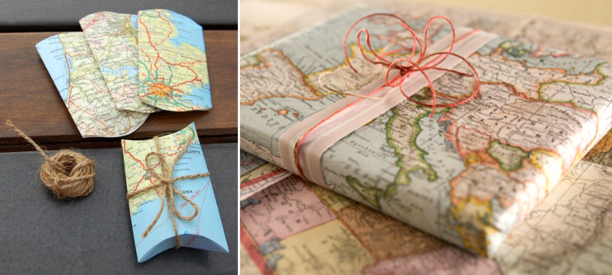 Eine Geschenkverpackung aus Geo-Karten